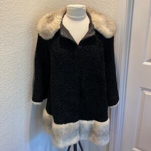 Lustrelam by Halldon-LTD Vintage Faux Persian Lamb w/ Faux Fur Trim Sz Lg Black